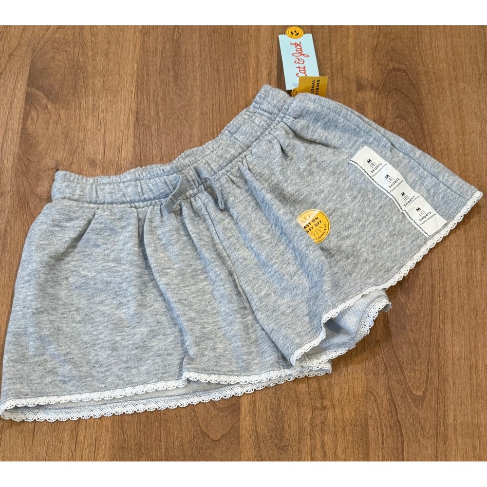 Cat & Jack Girls Heather Gray Knit Shorts Lace Trim Size M 8 NWT